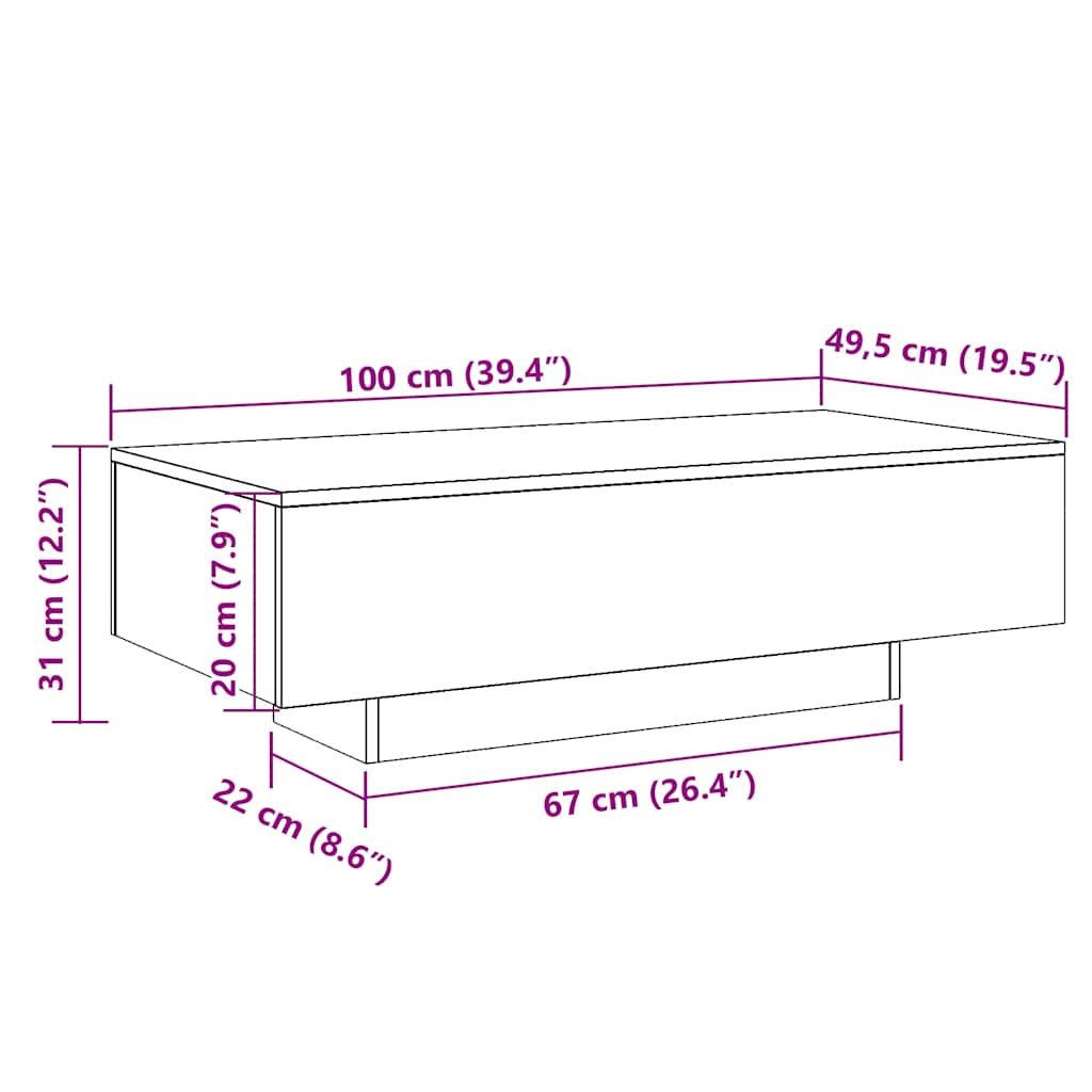 Salongbord Sofabord Hvit 100x49,5x31 cm