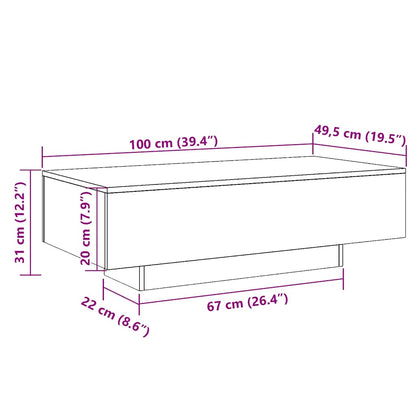 Salongbord Sofabord Hvit 100x49,5x31 cm