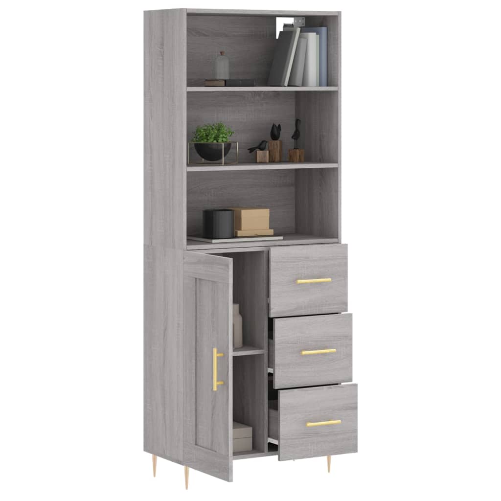 Highboard grå sonoma 69,5x34x180 cm konstruert tre