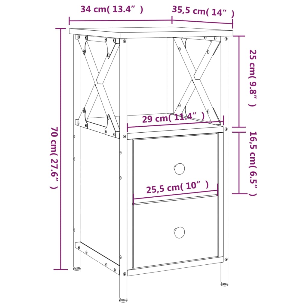 Nattbord Sengbord Brun Eik 34x35,5x70 cm