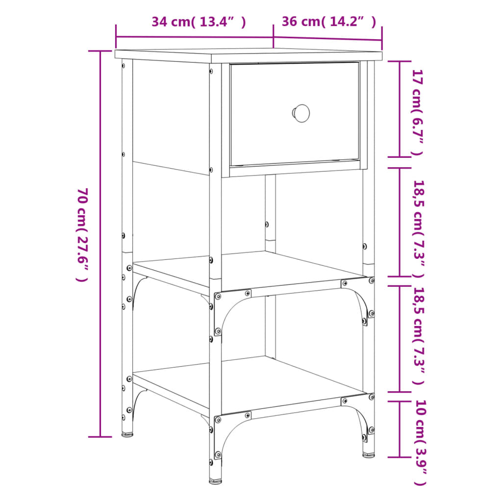 Nattbord Sengbord Sonoma Eik 34x36x70 cm