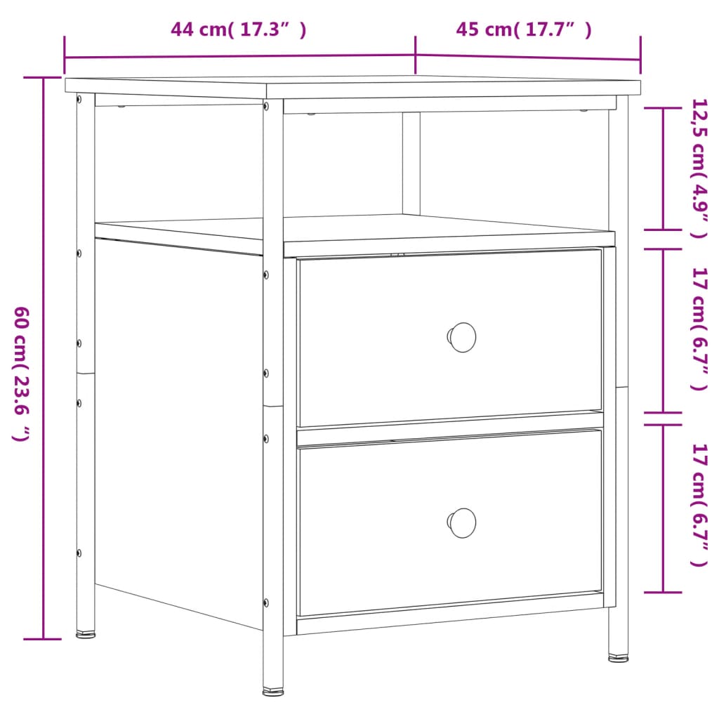 Nattbord Sengbord Sonoma Grå 44x45x60 cm