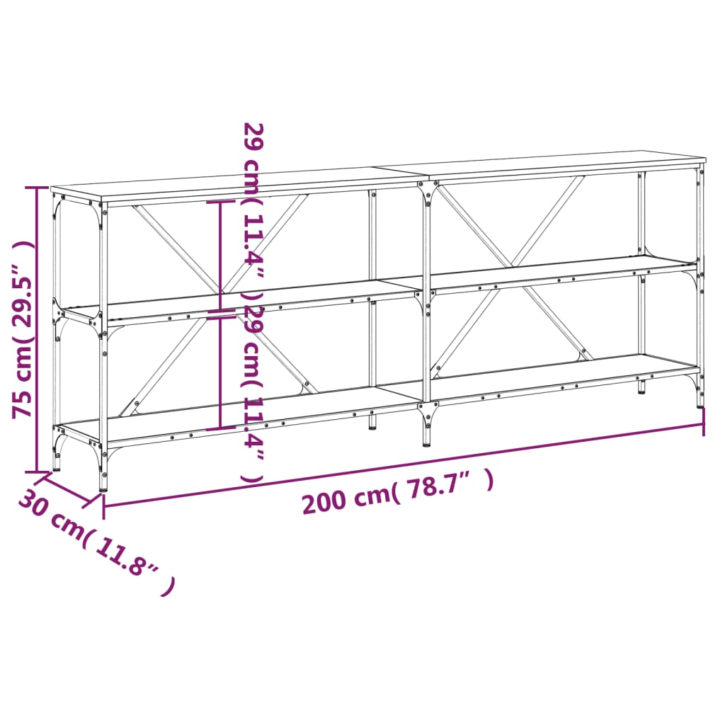 Avlastningsbord Konsollbord Svart 200x30x75 cm og jern