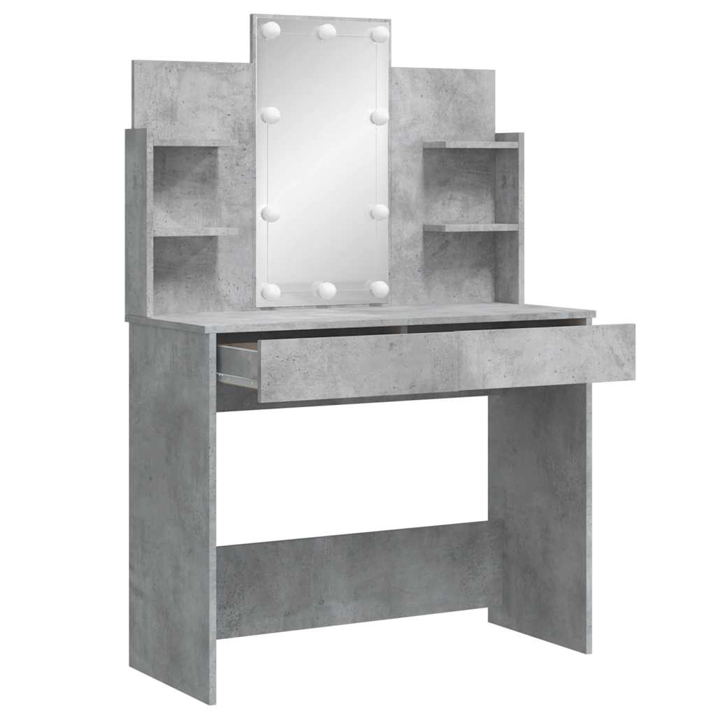 Sminkebord Betonggrå LED 96x40x142 cm