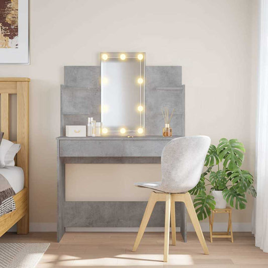 Sminkebord Betonggrå LED 96x40x142 cm