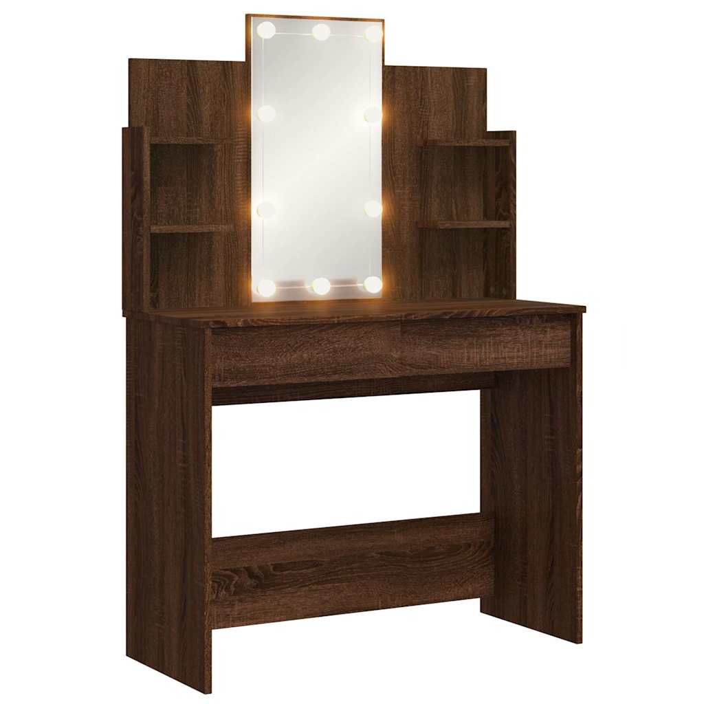 Sminkebord Brun Eik LED 96x40x142 cm