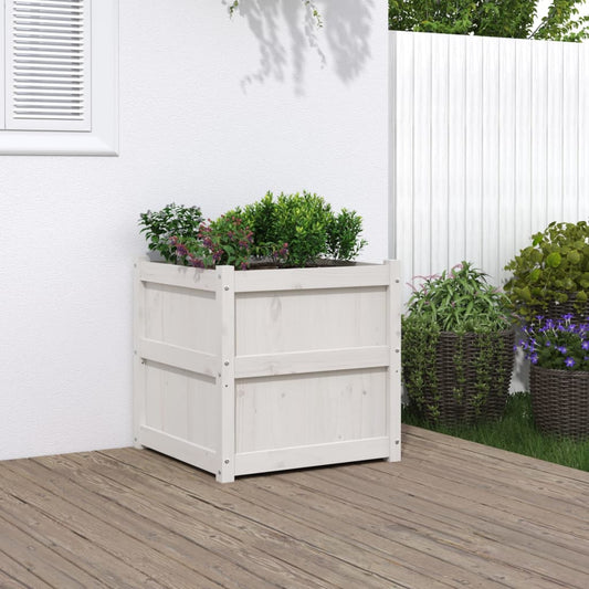 Utendørs Blomsterkasse Plantekasse Tre Hvit 60x60x60 cm heltre furu