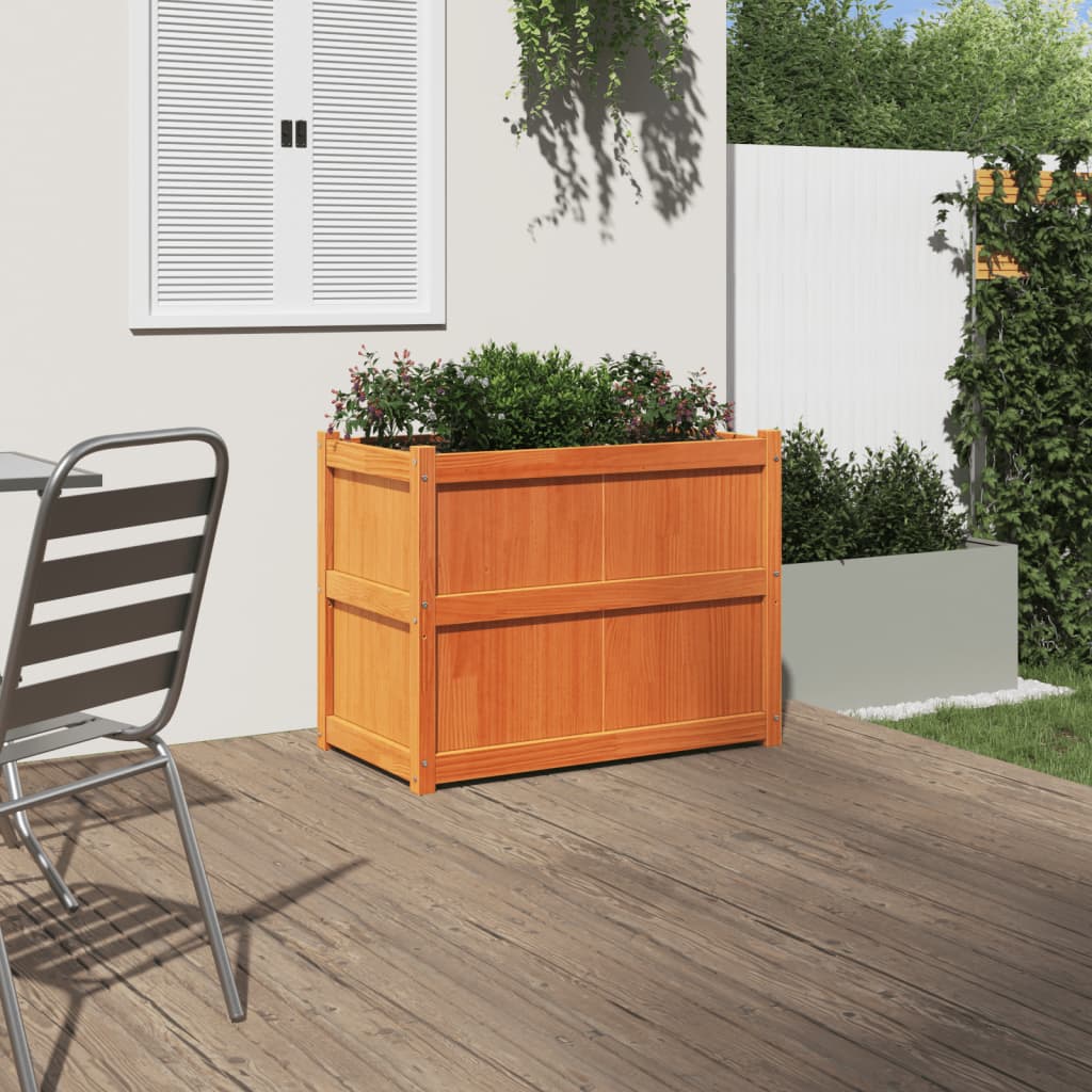 Utendørs Blomsterkasse Plantekasse Tre voksbrun 90x50x70 cm heltre furu