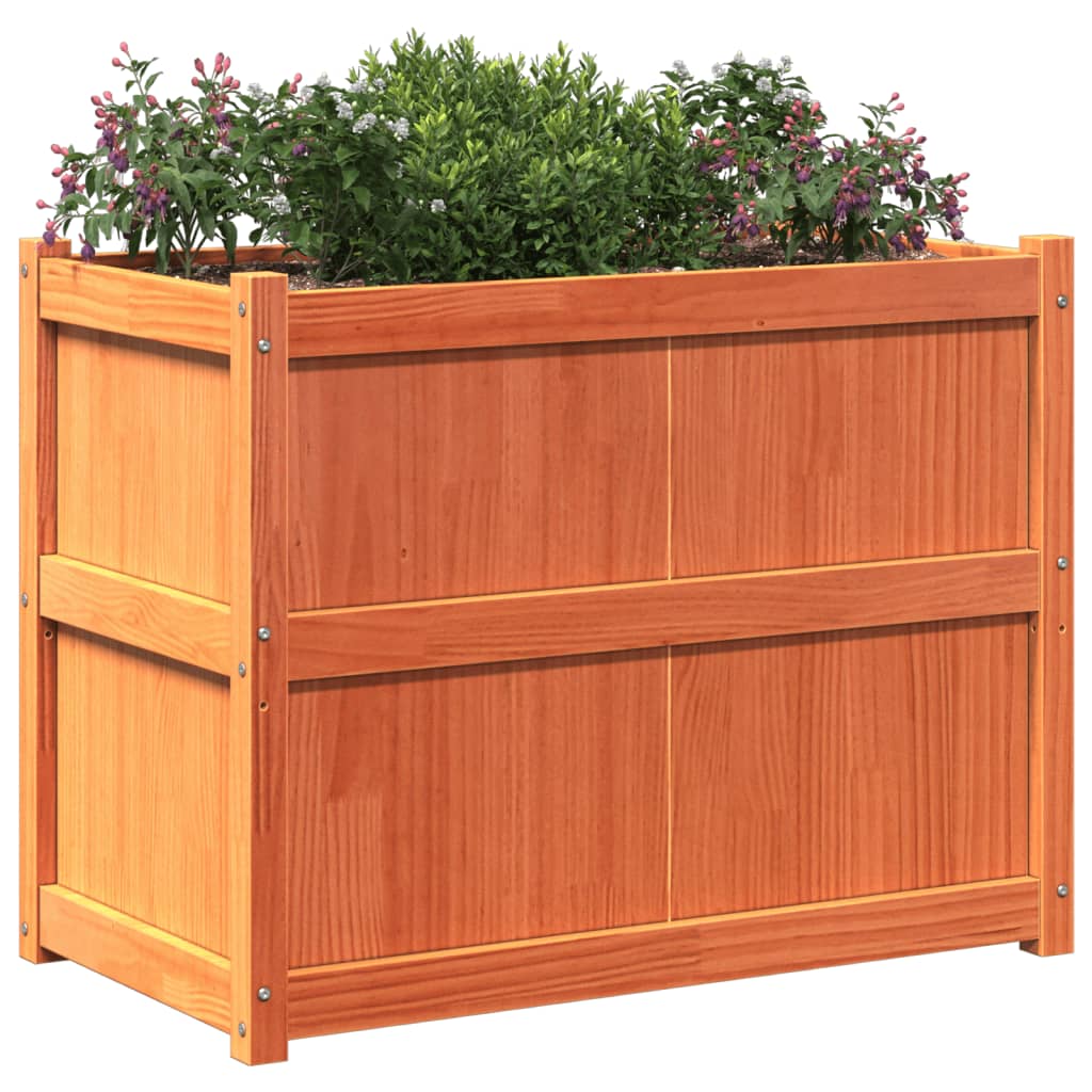 Utendørs Blomsterkasse Plantekasse Tre voksbrun 90x50x70 cm heltre furu