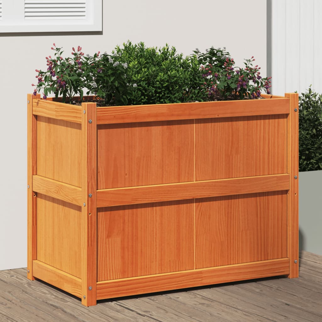 Utendørs Blomsterkasse Plantekasse Tre voksbrun 90x50x70 cm heltre furu