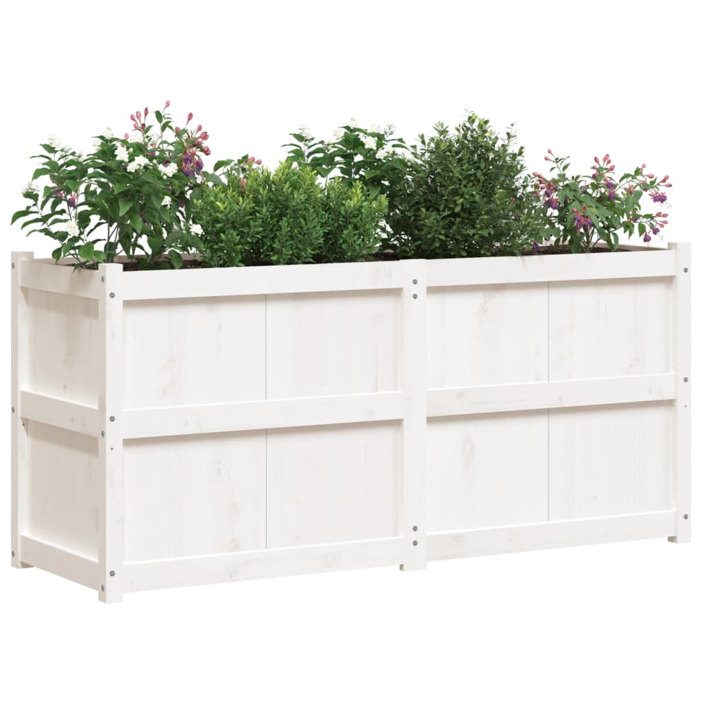 Utendørs Blomsterkasse Plantekasse Tre Hvit 150x50x70 cm heltre furu