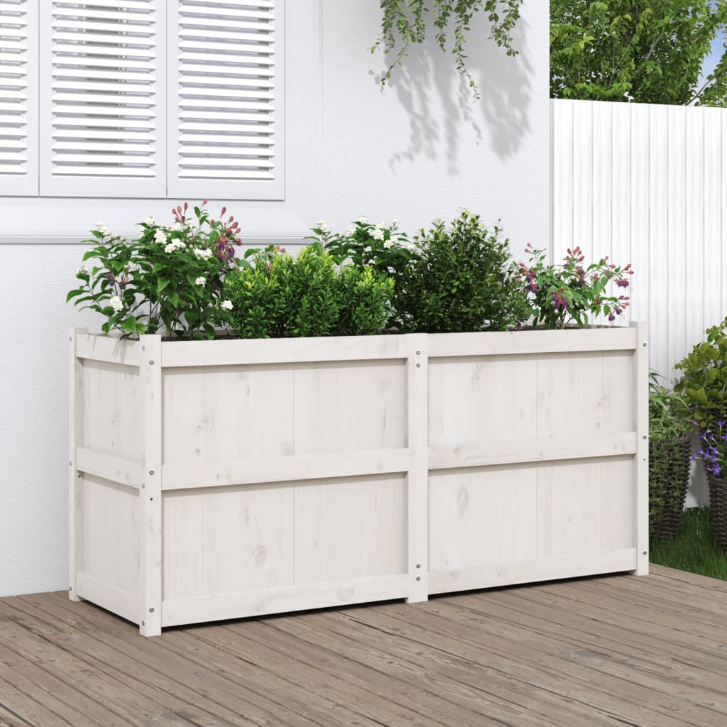 Utendørs Blomsterkasse Plantekasse Tre Hvit 150x50x70 cm heltre furu