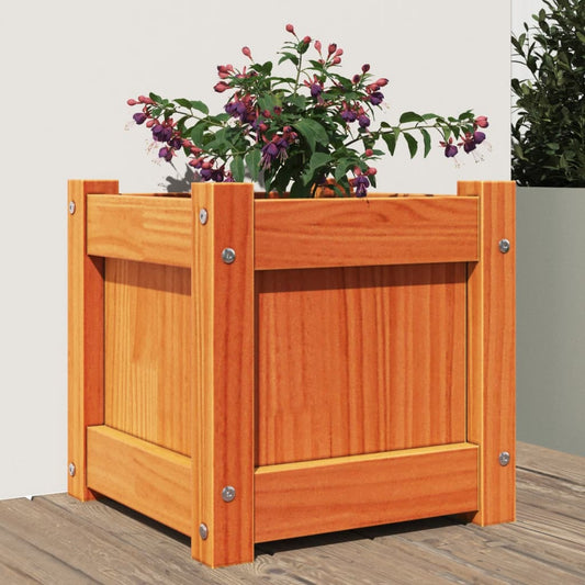 Utendørs Blomsterkasse Plantekasse Tre voksbrun 31x31x31 cm heltre furu