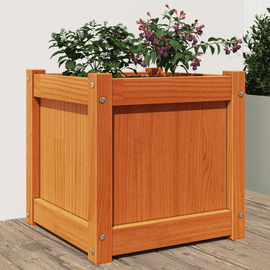 Utendørs Blomsterkasse Plantekasse Tre voksbrun 40x40x40 cm heltre furu