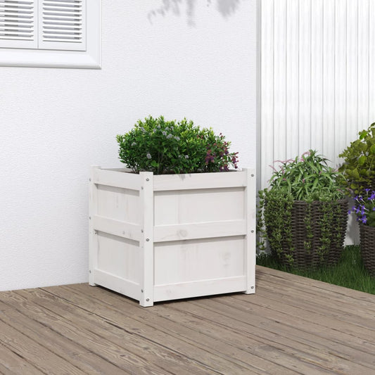 Utendørs Blomsterkasse Plantekasse Tre Hvit 50x50x50 cm heltre furu