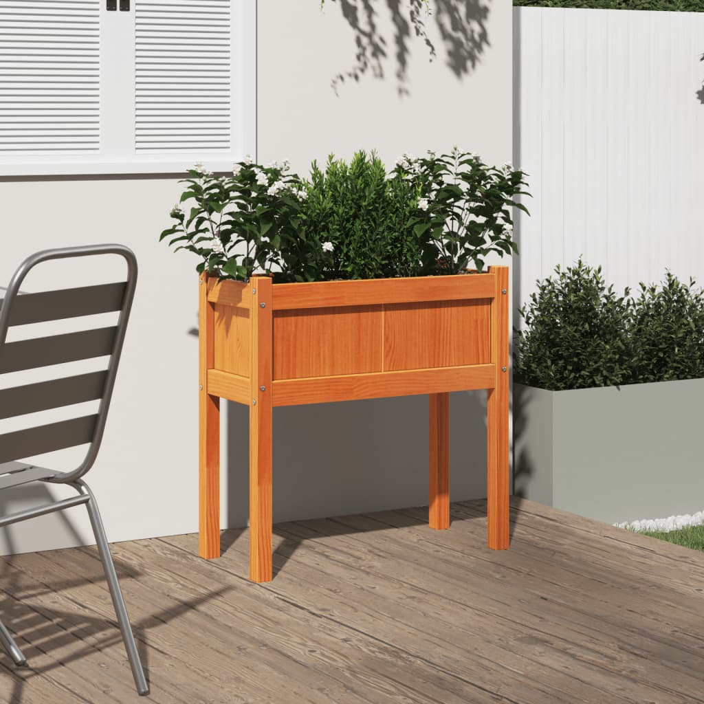 Hageplantekasse med ben voksbrun 70x31x70 cm heltre furu