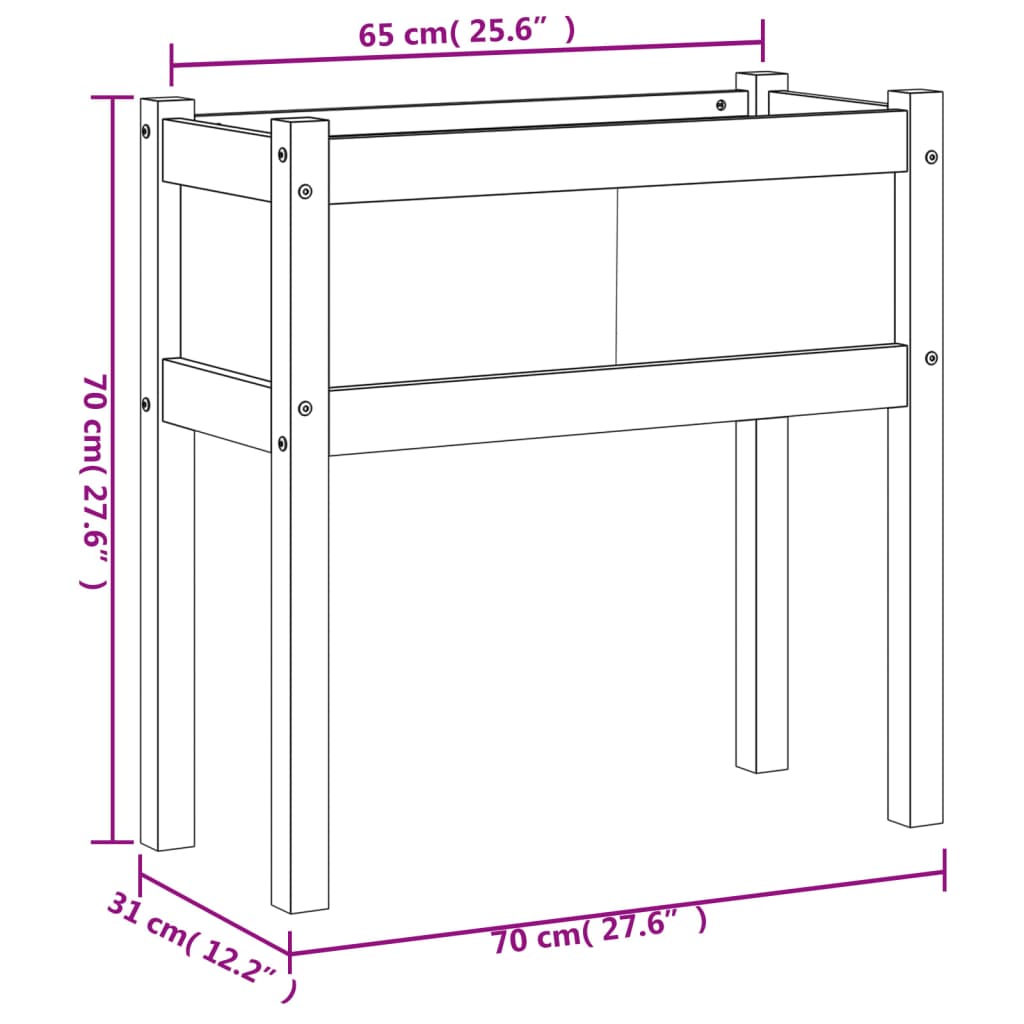 Hageplantekasse med ben voksbrun 70x31x70 cm heltre furu