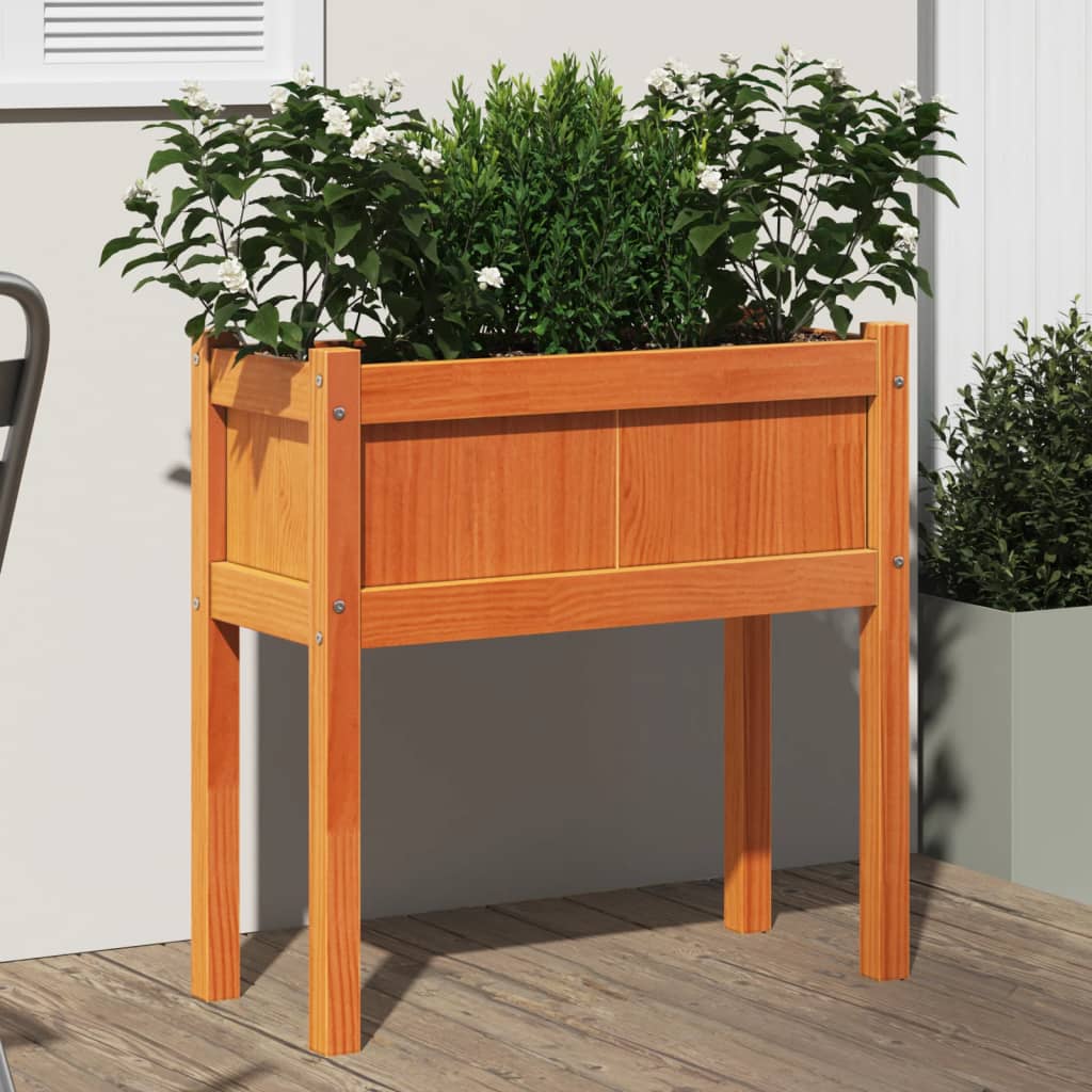 Hageplantekasse med ben voksbrun 70x31x70 cm heltre furu