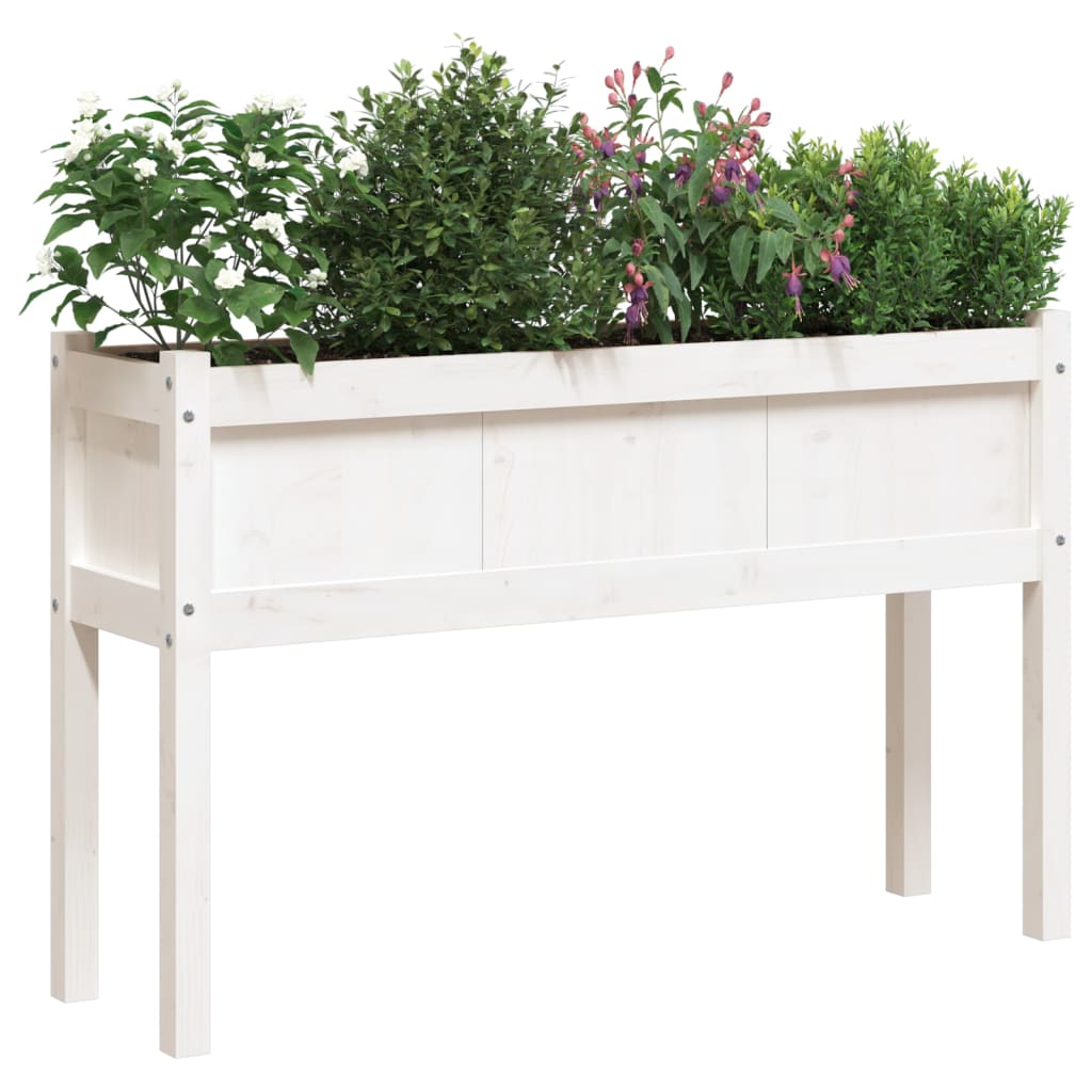 Utendørs Blomsterkasse Plantekasse Tre med ben Hvit 110x31x70 cm heltre furu