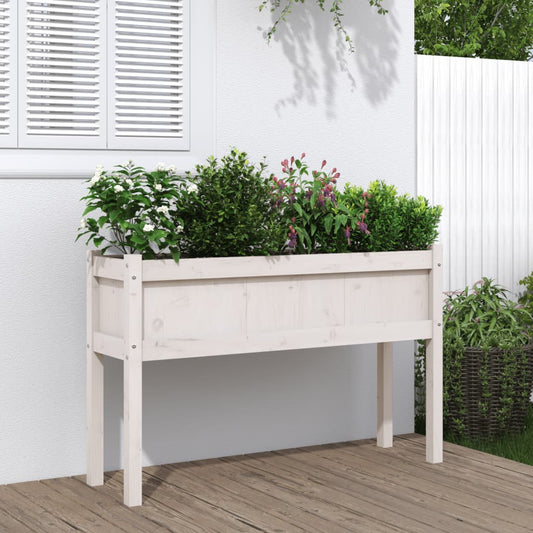 Utendørs Blomsterkasse Plantekasse Tre med ben Hvit 110x31x70 cm heltre furu