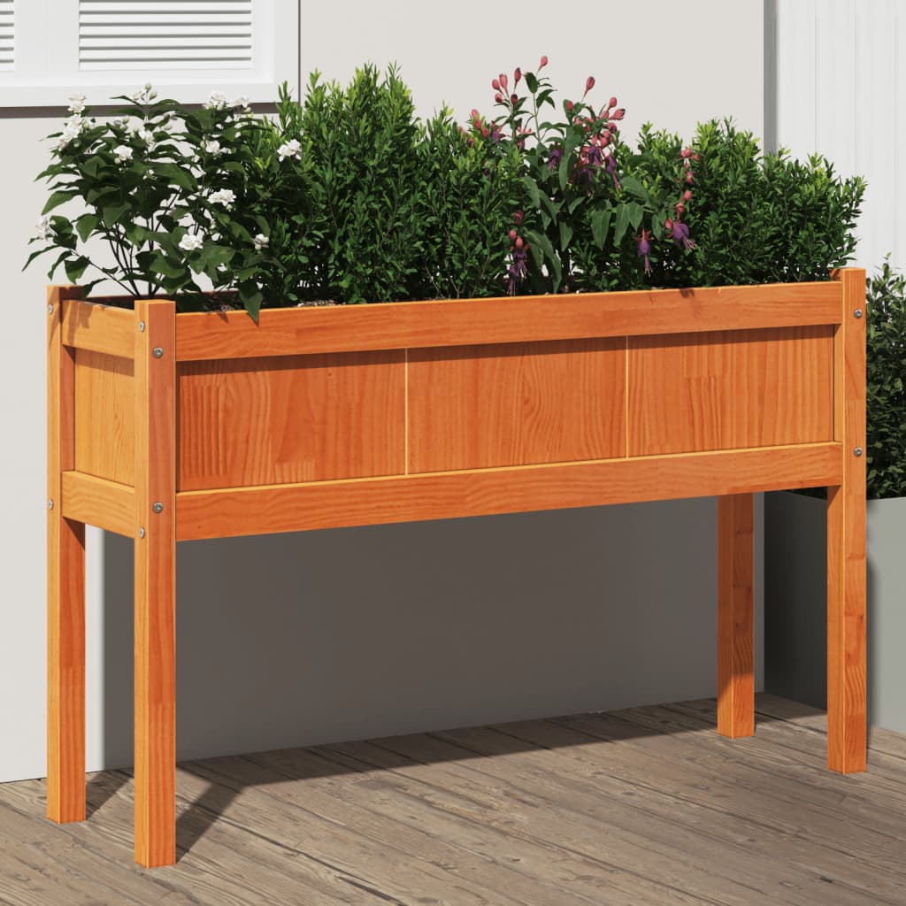Hageplantekasse med ben voksbrun 110x31x70 cm heltre furu