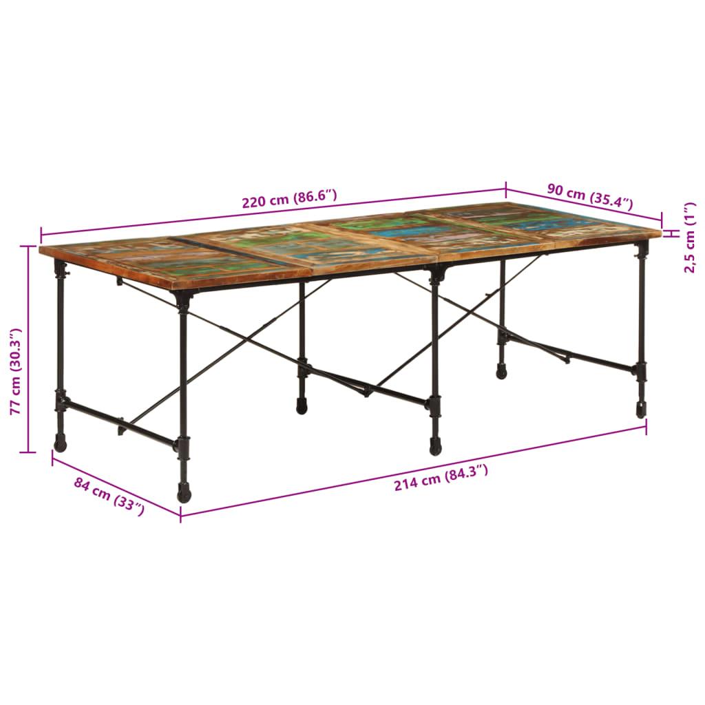 Spisebord Kjøkkenbord Tre 220x90x77 cm gjenvunnet heltre