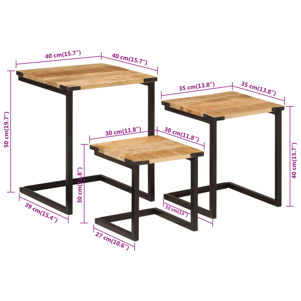 Salongbord Sofabord Tre Heltre Mango Stablebare 3 stk