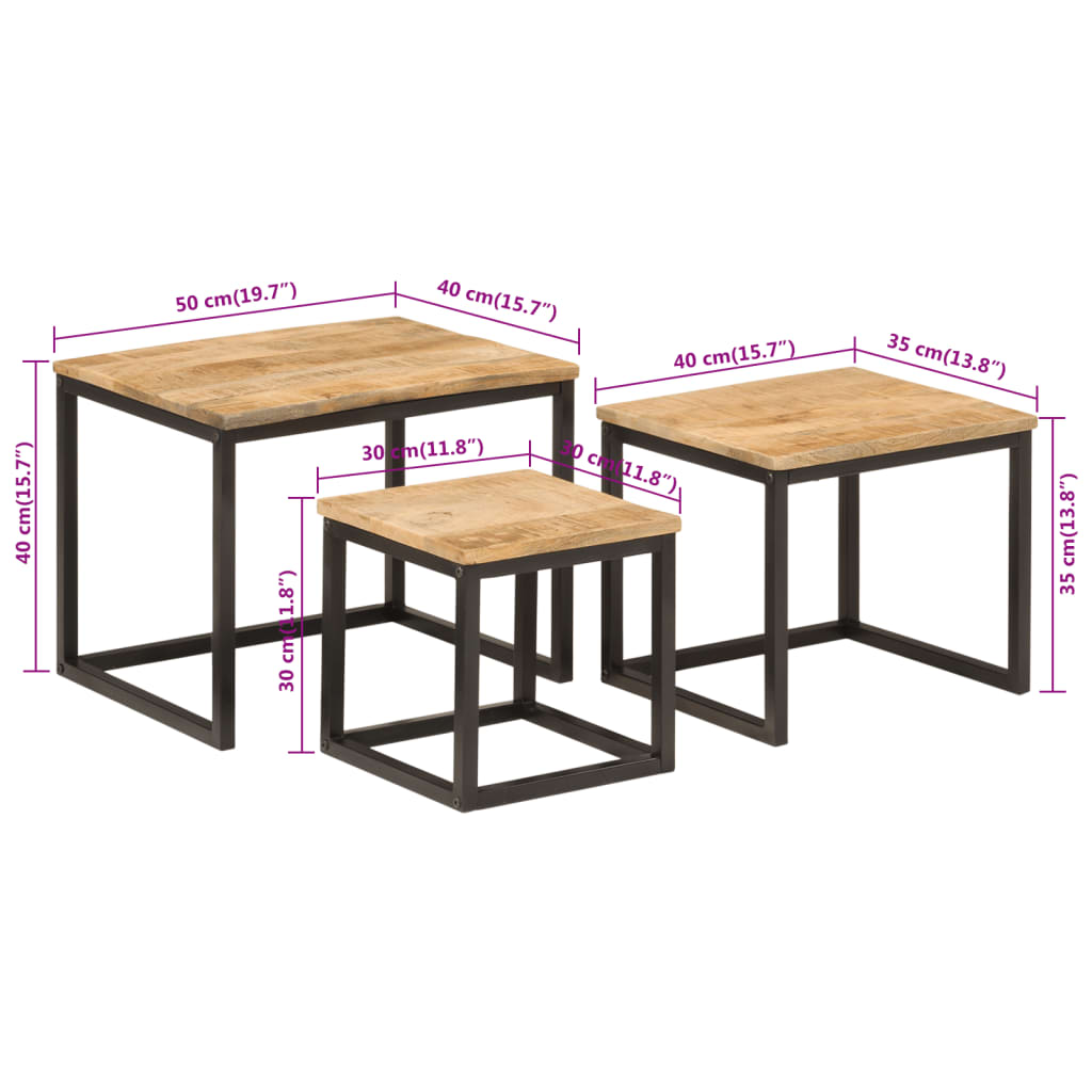 Salongbord Sofabord Tre Heltre Mango Stablebare 3 stk