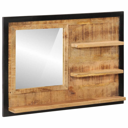 Veggspeil Tre med hyller 80x8x55 cm glass og heltre mango