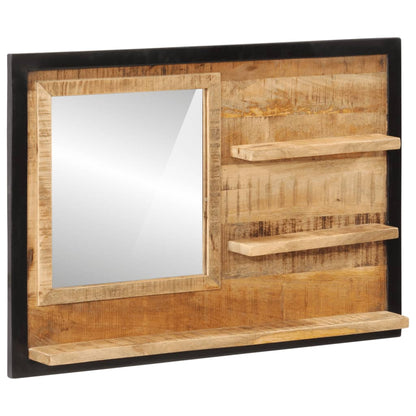 Veggspeil Tre med hyller 80x8x55 cm glass og heltre mango