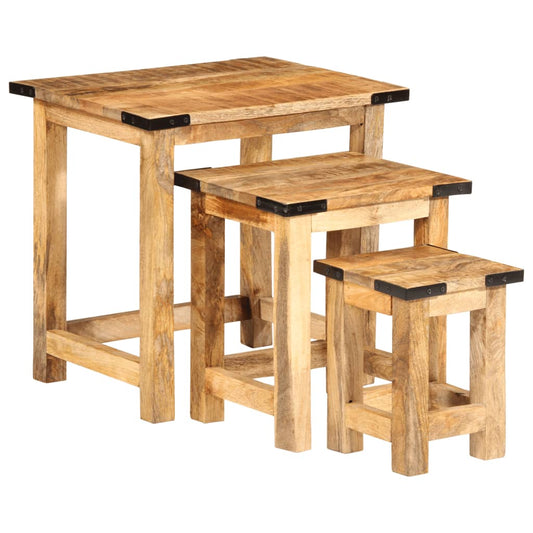 Sidebord Tre Stablebare 3 stk grovt heltre mangotre