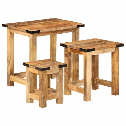 Sidebord Tre Stablebare 3 stk grovt heltre mangotre