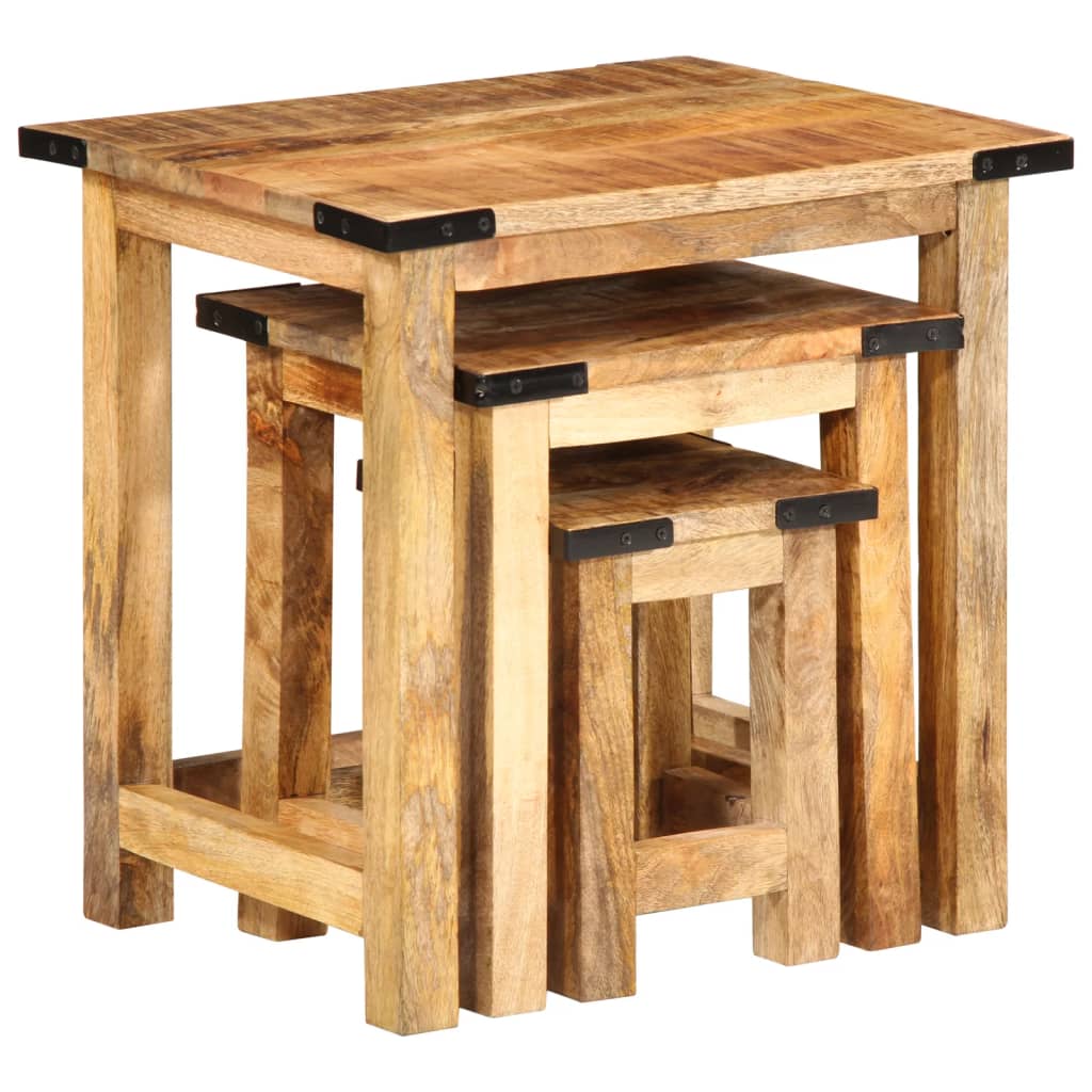 Sidebord Tre Stablebare 3 stk grovt heltre mangotre