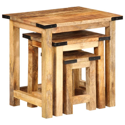 Sidebord Tre Stablebare 3 stk grovt heltre mangotre