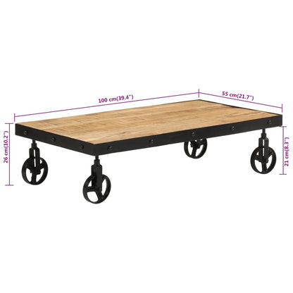 Salongbord Sofabord Tre med hjul heltre mango 100x55x26 cm