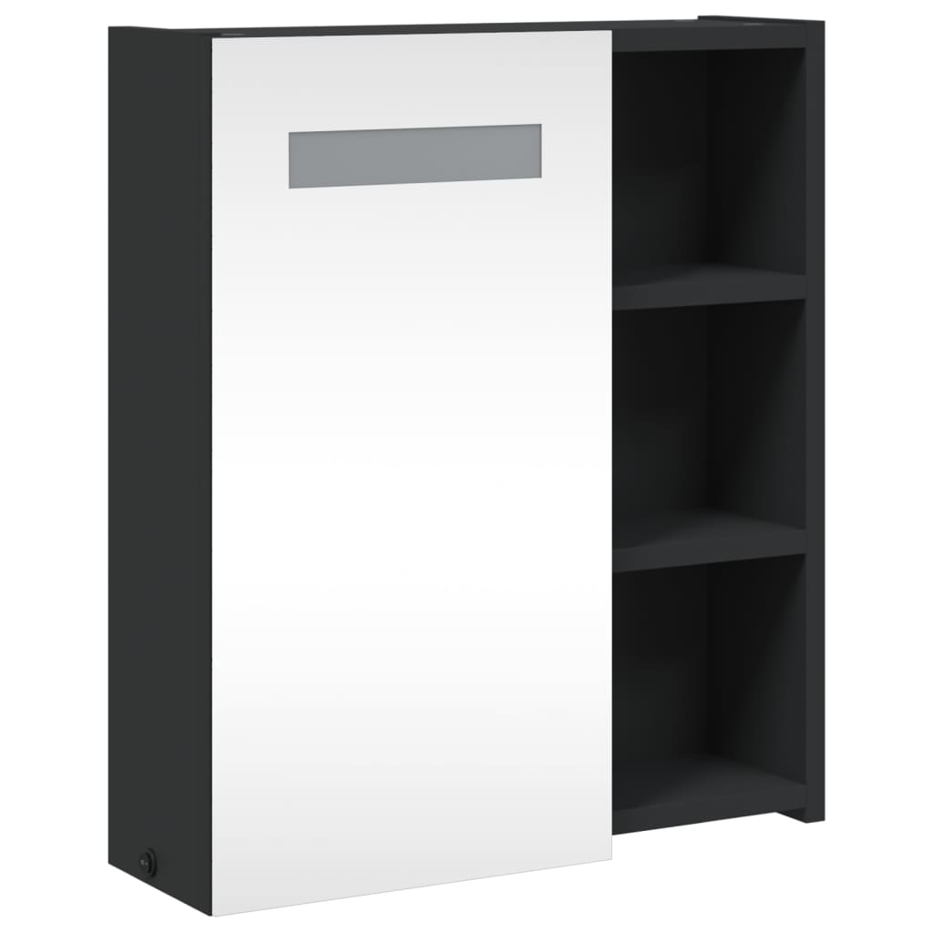 Baderomsspeilskap med LED-lys Svart 45x13x52 cm