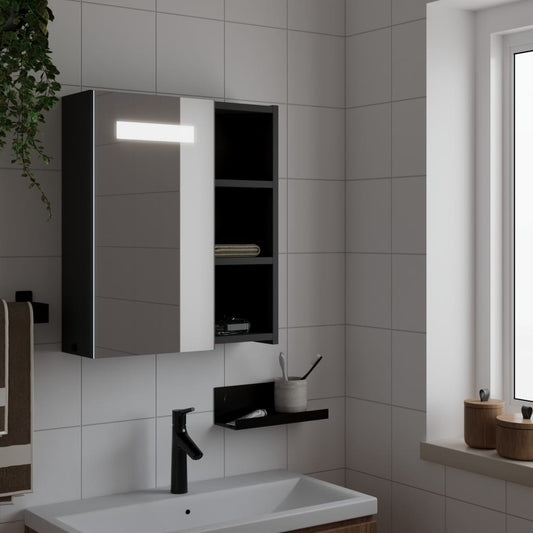 Baderomsspeilskap med LED-lys Svart 45x13x52 cm