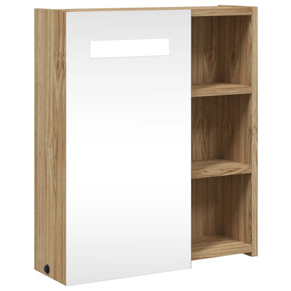 Baderomsspeilskap med LED-lys Eik 45x13x52 cm