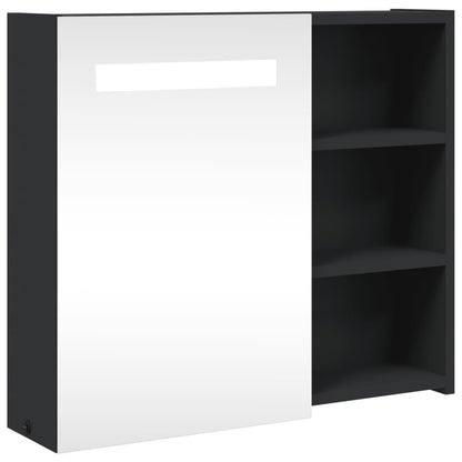 Baderomsspeilskap med LED-lys Svart 60x13x52 cm