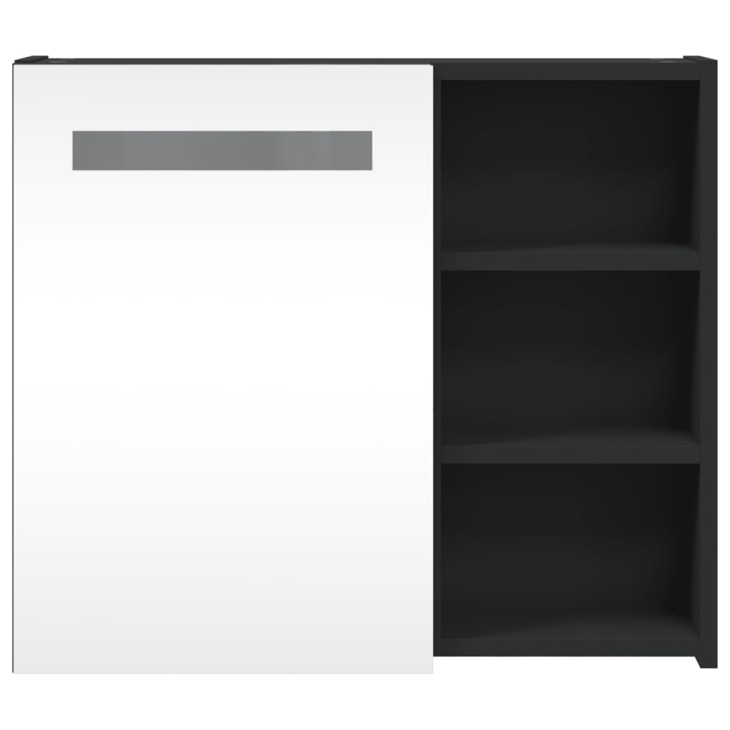 Baderomsspeilskap med LED-lys Svart 60x13x52 cm