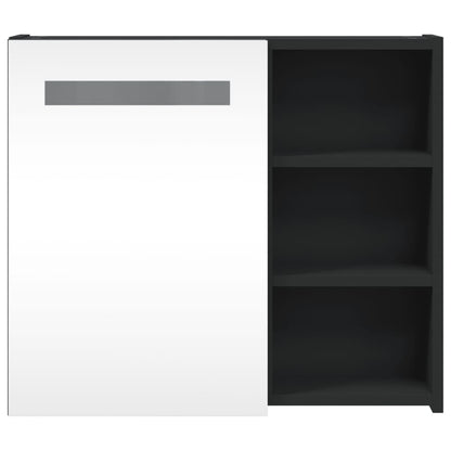 Baderomsspeilskap med LED-lys Svart 60x13x52 cm