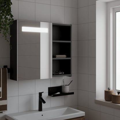 Baderomsspeilskap med LED-lys Svart 60x13x52 cm