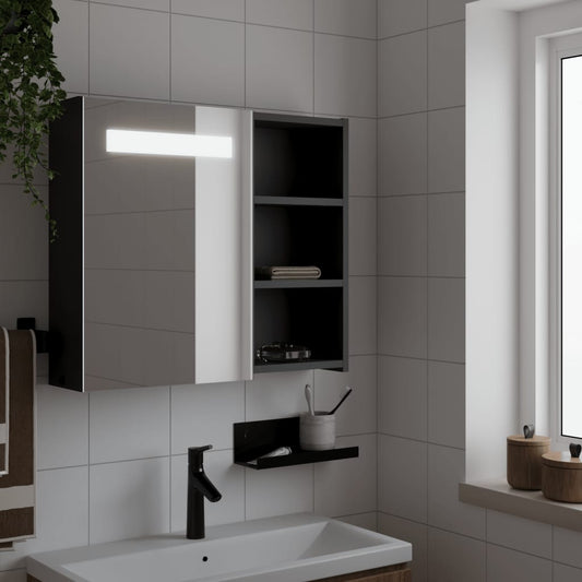 Baderomsspeilskap med LED-lys Svart 60x13x52 cm