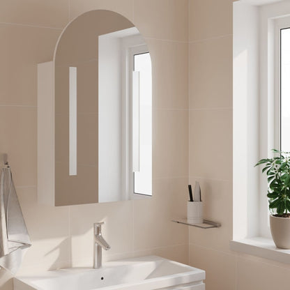 Baderomsspeilskap med LED-lys buet Hvit 42x13x70 cm