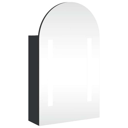 Baderomsspeilskap med LED-lys buet Svart 42x13x70 cm