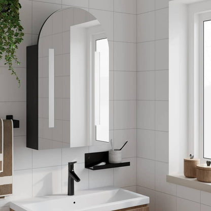 Baderomsspeilskap med LED-lys buet Svart 42x13x70 cm