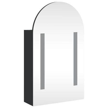 Baderomsspeilskap med LED-lys buet Svart 42x13x70 cm