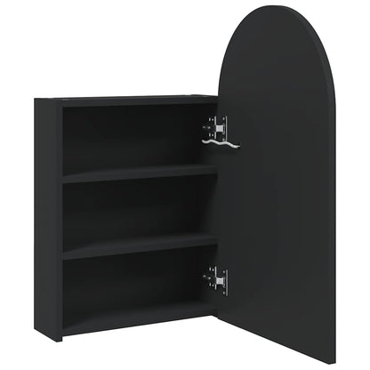 Baderomsspeilskap med LED-lys buet Svart 42x13x70 cm