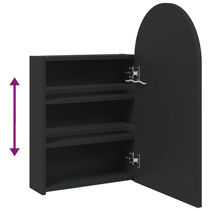 Baderomsspeilskap med LED-lys buet Svart 42x13x70 cm