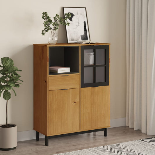Skap heltre furu med glassdør FLAM 92x40x122,5 cm
